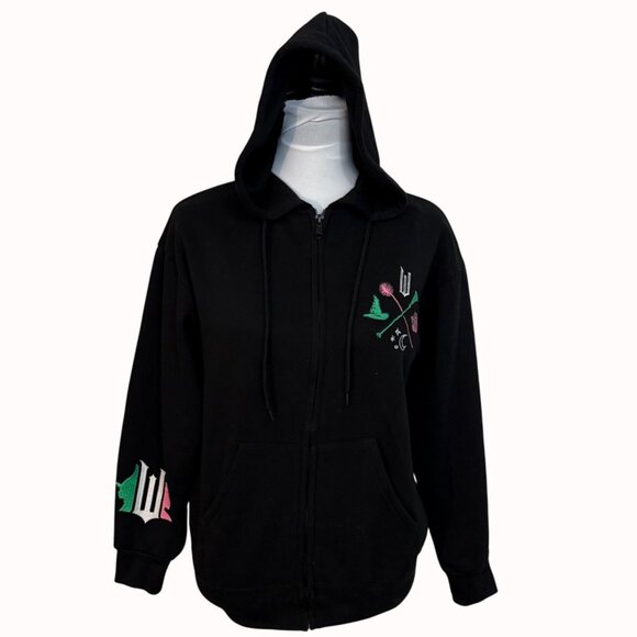 Wicked Womens Black Hoodie Size XS Sweatshirt Embroidery Witchy Kangaroo Pockets - Picture 16 of 16